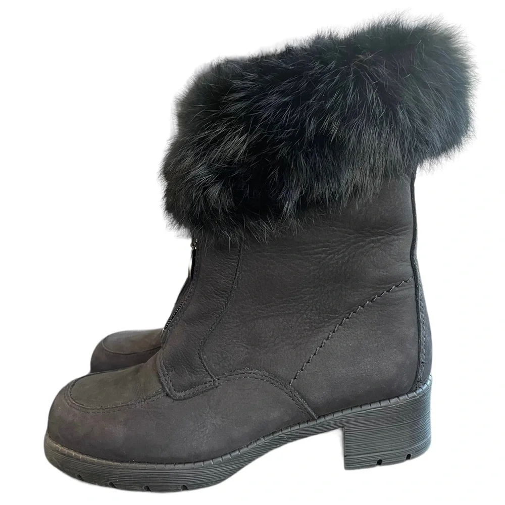 Sorel Women’s‎ 8 Made in Canada Black Leather Winter Heeled Boot Faux Fur Top